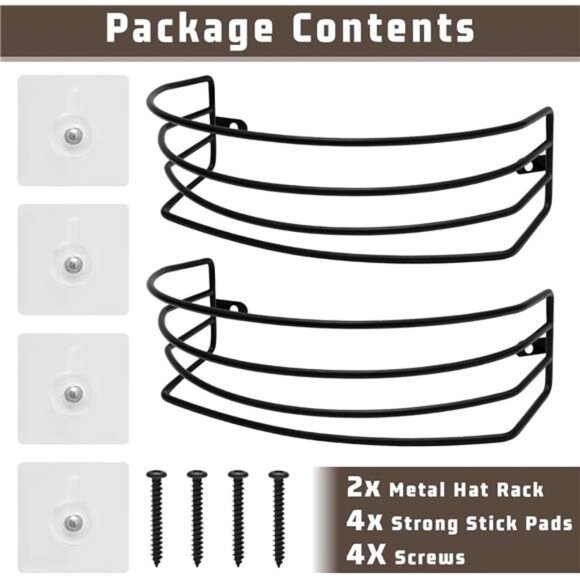 Hat Organizer for Baseball Caps, 2-Pack Black Metal Hat Rack Ball Cap Storage - Picture 3 of 7